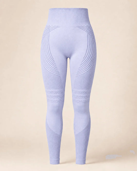 Legging sculptant taille haute lilas avec texture 3D et détails côtelés.